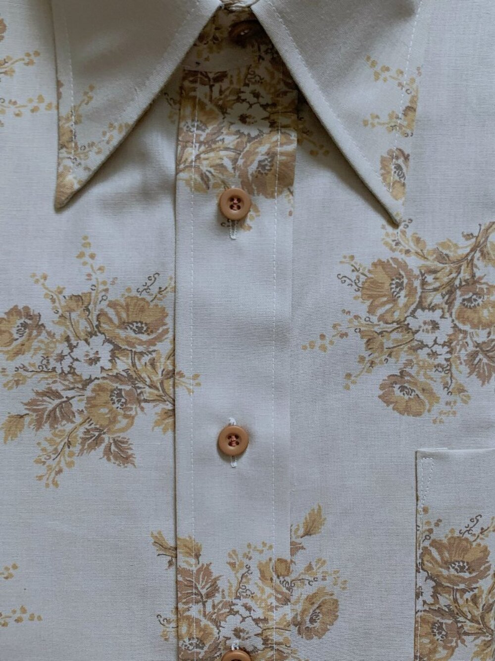 1970 Van Huesen Vanopress 417 Men's 16/33 Shirt Gold-Tan Floral Disco Cowboy NOS - Picture 6 of 11